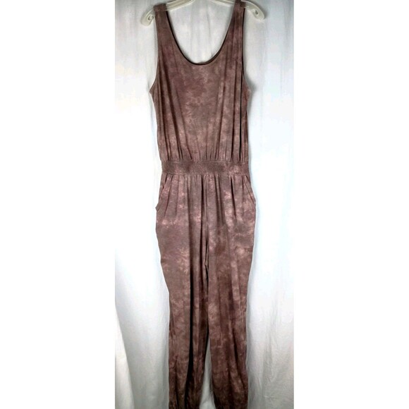 Aerie Mauve Brown Tie-dye Jumpsuit Size Large Comfy Loungewear Casual Bohemian - Picture 7 of 11